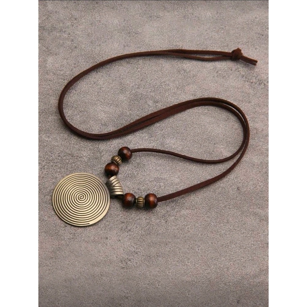 Bohemian Spiral Pendant Necklace Leather Cord Tribal Boho‎ Pendant